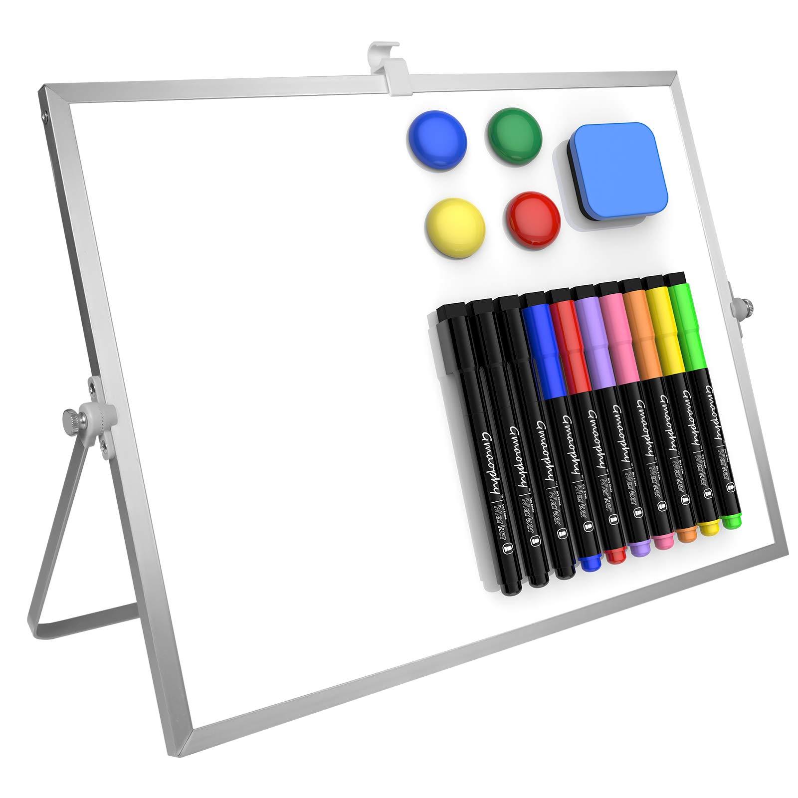Dry Erase White Board- 16X12 Large Magnetic Desktop Whiteboard with  Stand, 10 Markers, 4 Magnets, 1 Eraser- Portable Double-Sided White Board  Easel for Kids/Drawing/Memo/to Do 